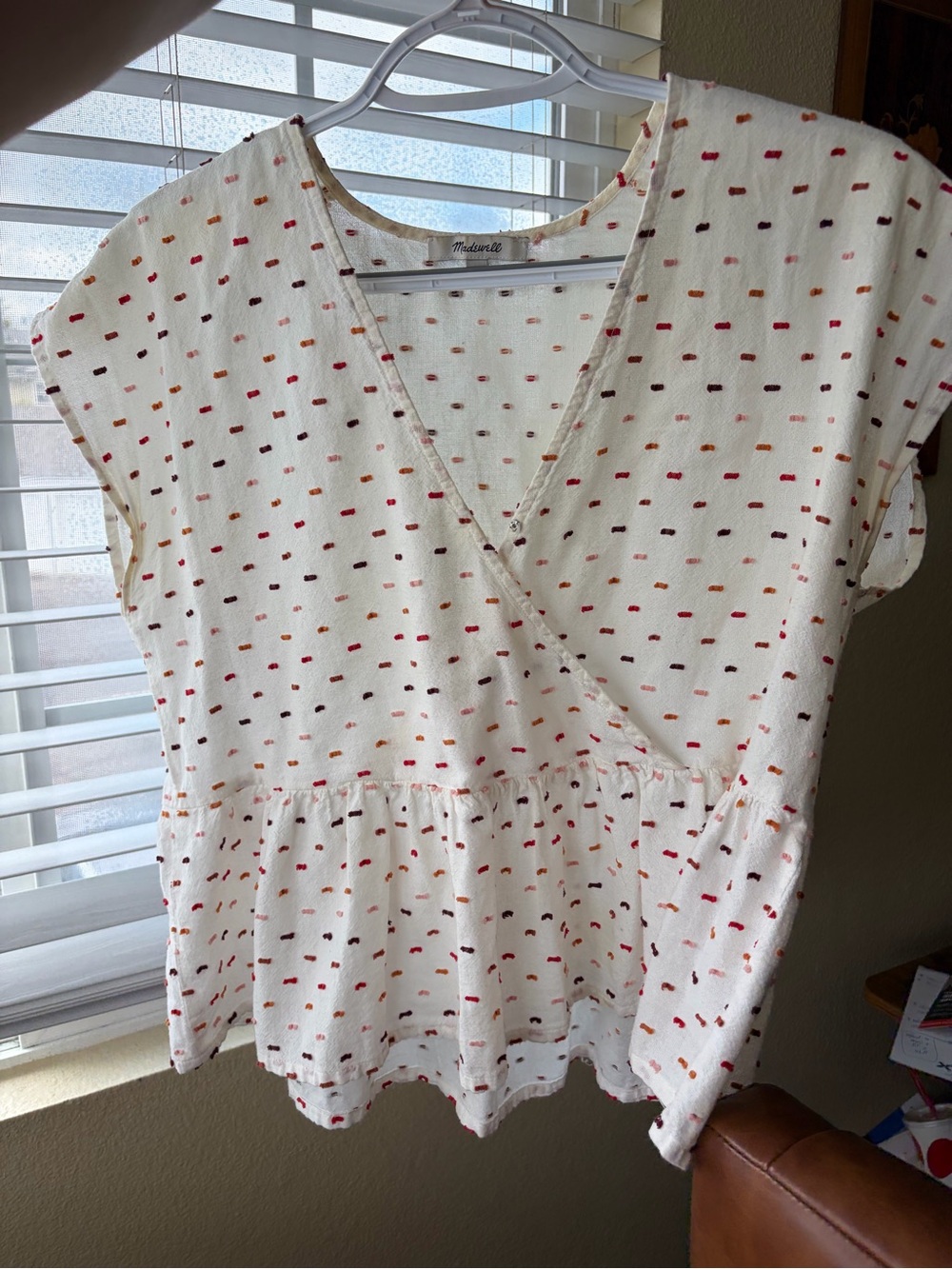 Madewell Clip Dot Peplum Top Cream Size M